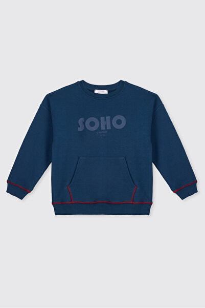 Panço Boy's Indigo Sweatshirt with Print Detail