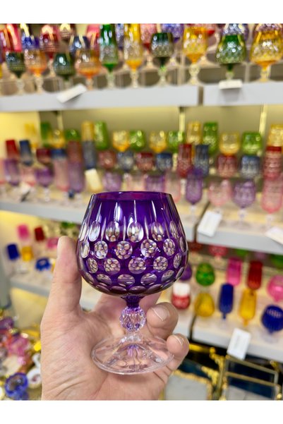 Vakıf home 1 Adet Bohemia Kristal Ayaklı El İşi Renkli Kahve Yanı Su Bardağı ...