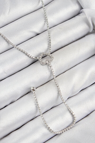 Lovesta Home Brass Zircon Stone Heart Model Silver Color Y Necklace Tj-Bko10447