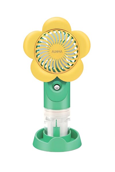 Sulu Spreyli Mini Fan Çiçek Tasarımlı Şarjlı El Vantilatörü Masaüstü Stantlı
