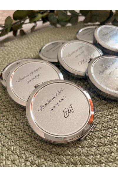 Zarif Souvenirs Kişiselleştirilebilir Şeffaf Etiketli Metal Ayna 5 Adet bride...