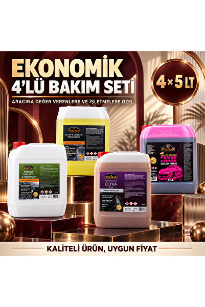 WOLFPAR Ekonomik 4’lü Oto Bakım Seti 4x5 LT – Pembe Köpük Şampuan, Döşeme Tem...