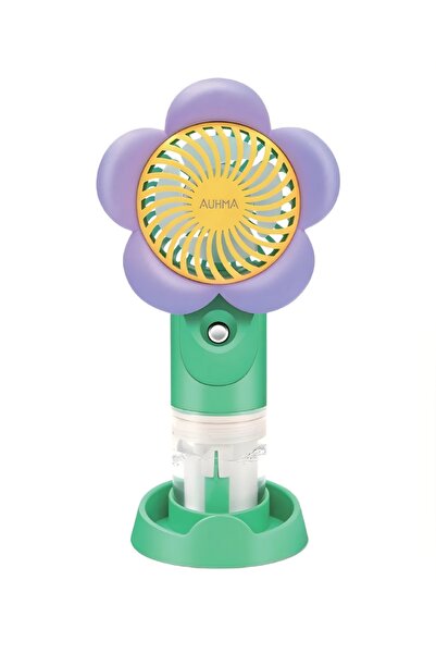 Sulu Spreyli Mini Fan Çiçek Tasarımlı Şarjlı El Vantilatörü Masaüstü Stantlı