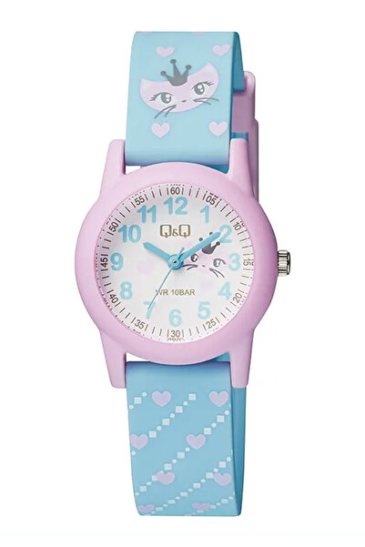 Q&Q Unisex Pembe Kedi Desenli 10 Atm Su Geçirmez Silikon Kordonlu Çocuk Kol S...