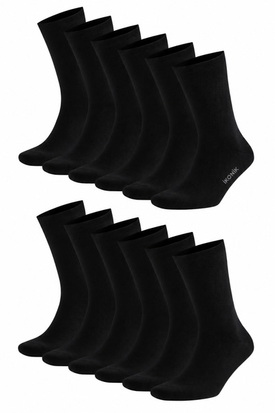 İkonik Socks Men's 12-Pack Cotton Classic Plain Black Socks Economic Package