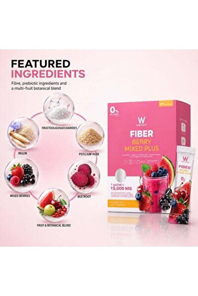Wink White Fiber Berry Mixed Plus Dietary Fibre Powder Drink, 0% Sugar with Mixed Berries and Beetroot, 10 x 15g