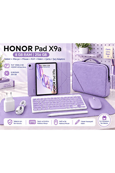 HONOR Pad X9a 8gb 256gb Wi-fi 11.5 Inç LİLA KLAVYE MOUSE, LİLA KILIF, SARJ AL...