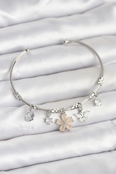 Lovesta Home Silver Color Brass Women's Bracelet with Flower and Charms Tj-Bb...