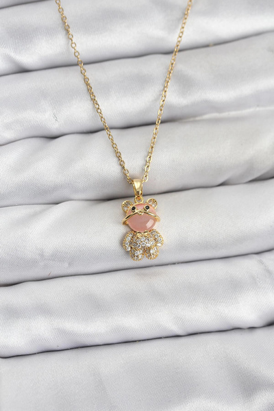 Lovesta Home 316L Steel Chain Gold Color Teddy Bear Model Zircon Stone Women'...