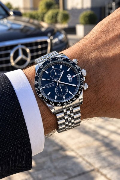 COLİESUM New Season Silver Color Dial Navy Blue Men's Wristwatch