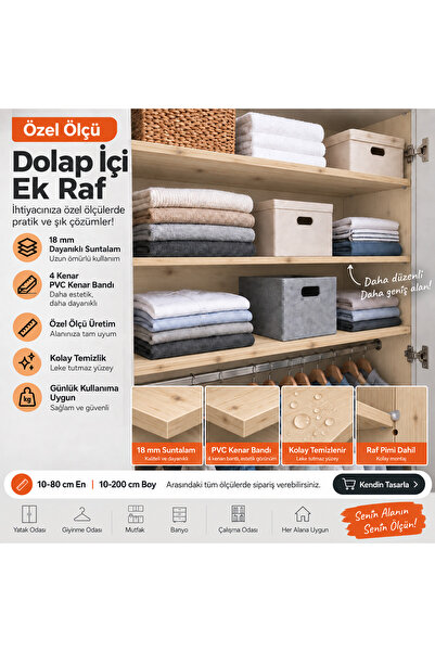 RAFKESTİR Özel Ölçü Suntalam Raf – Dolap İçi, Mutfak ve Kitaplık Rafı – Renk ...
