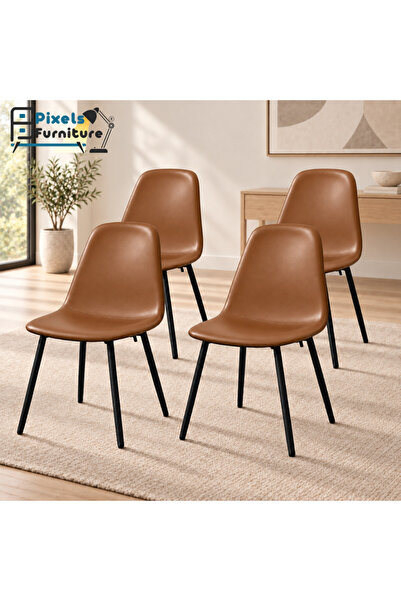 PixelsFurniture كرسي سفرة من الجلد الصناعي من بكسل الأثاث، بمسند للظهر مع أرج...