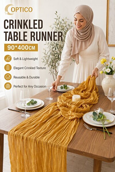 Generic 1pc Polyester Cheesecloth Table Runner Sheer Rustic Wrinkled 90x400cm...