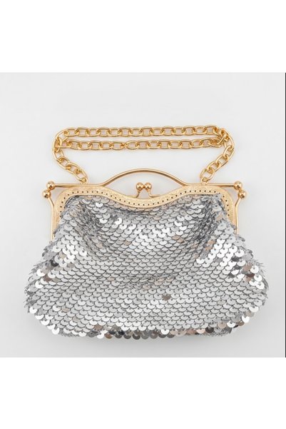 Generic Brand Hand Knitted Sequin Chain Shoulder Bag Evening Dress Bag Gray H...