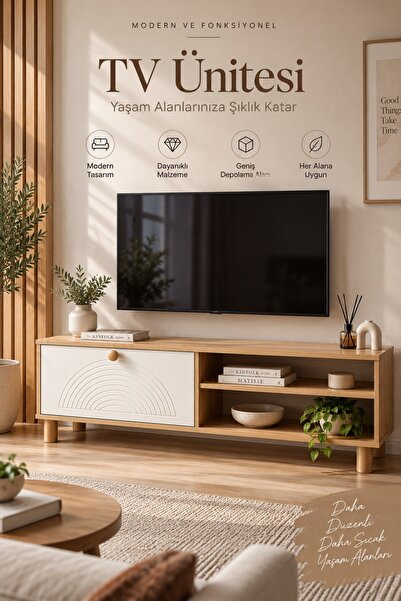 KLT Modüler Raflı TV Sehpası, TV Ünitesi, Salon ve Oturma Odası Mobilyası 120 cm