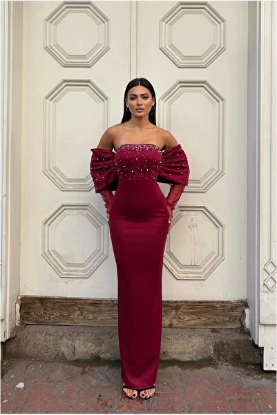 Şeker Portakalım Flexible Tulle Strapless Evening Dress Fabric Dress