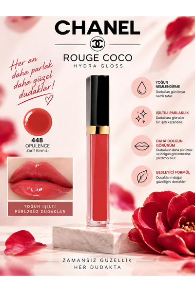 Chanel Rouge Coco 448 Opulence Intense Shimmer Lip Care with Moisturizing Eff...