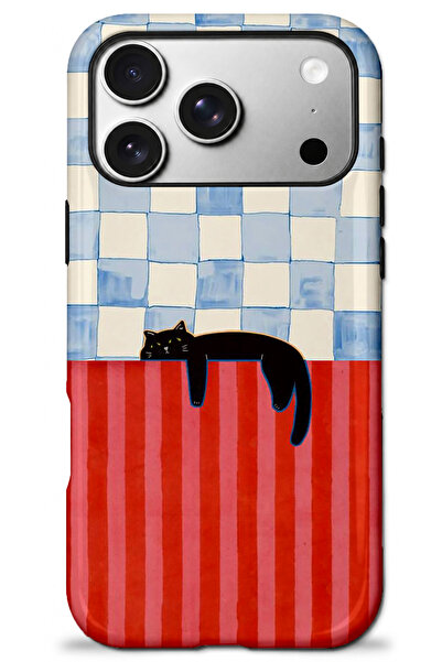 EDELFU iPhone 17 PRO Uyumlu - Uykucu Kara Kedi, Çift Katmanlı Kapak, Parlak Yüzey Koruyucu Kılıf