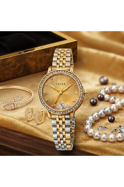 Generic Oliiya Women's Watch with Gold Crystal Bezel, Two-Tone Stainless Stee...
