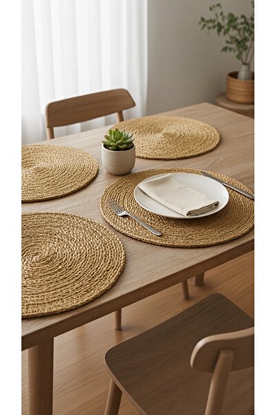 BONOVE 6-Piece Wicker Plate Set 35 cm – Round Natural Wicker American Serving...