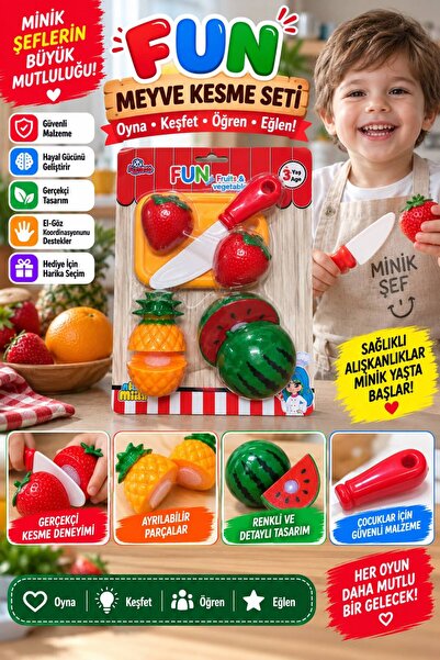 wappa Meyve Sebze Kesme Seti Karpuz Çilek Oyuncak 5 Parça Meyve Sebze Kesme S...