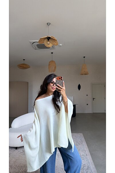Buket Teke Ecru Yumoş Basic Poncho