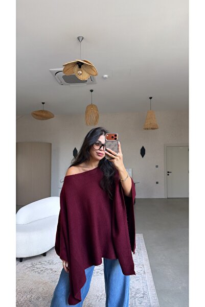 Buket Teke Burgundy Yumoş Basic Poncho