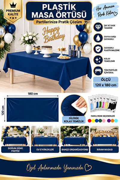 Ezgi Party Store Lacivert Plastik Masa Örtüsü 120x180 cm Sade Doğum Günü Part...