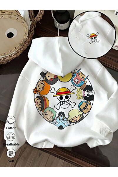 Vordevia Φούτερ One Piece Luffy με στάμπα, βαμβακερό, 3 κλωστών, σε υπερμεγέθ...