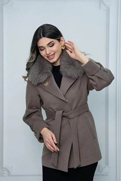 Eccim Fashion Broşlu Kol Detaylı Kısa Kadın Palto Kaban