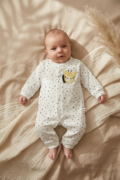 ANP MODA TASARIM Cow Embroidered Dot Patterned 100% Cotton Baby Boy Romper 03...