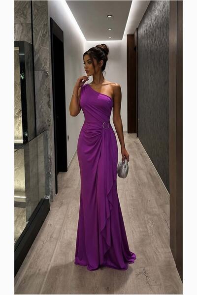 Genel Markalar Kadın Modern Stil Tek Omuz Kemerli Maxi Abiye Elbise