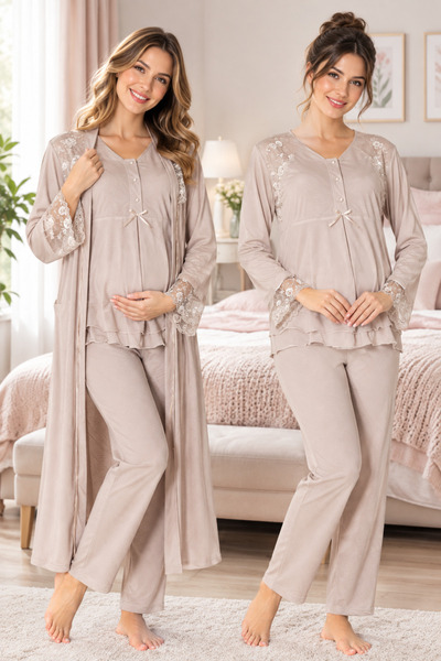 by İGP Cotton Maternity Nursing Pajama Set with Adjustable Waist and Dressing...