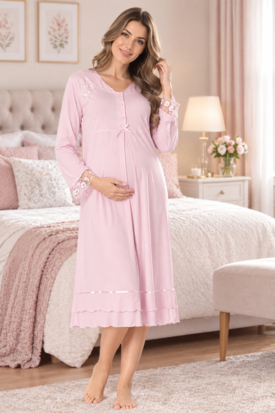by İGP Cotton Maternity Long Nightgown with Breastfeeding Feature Effortt