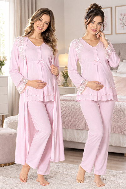 by İGP Cotton Maternity Nursing Pajama Set with Adjustable Waist and Dressing...