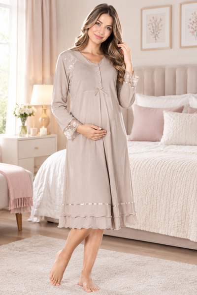by İGP Cotton Maternity Long Nightgown with Breastfeeding Feature Effortt
