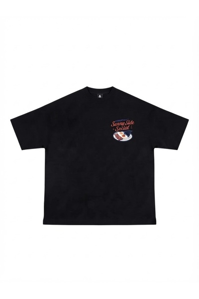 Sunny Side Social Baskılı Siyah Oversize Tişört