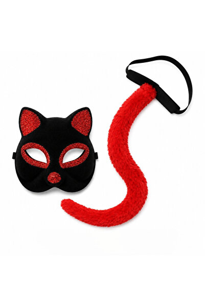Lovesta Home Red Cat Mask and Tail Set Party Costume Accessory