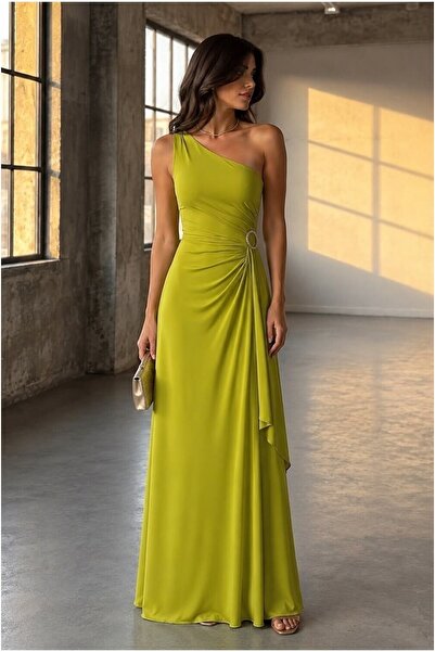 Butik Kadın Modern Stil Tek Omuz Kemerli Maxi Abiye Elbise