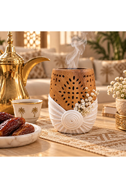 Generic Customizable Wooden Bakhoor Incense Burners with White Fabric and Flo...
