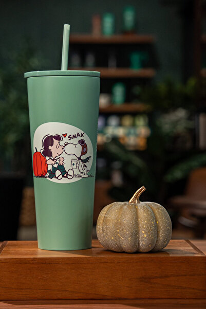 Starbucks Peanuts Lucy ve Snoopy Temalı Pipetli Paslanmaz Çelik Soğuk Içecek Bardağı 710ml - Limited Edition