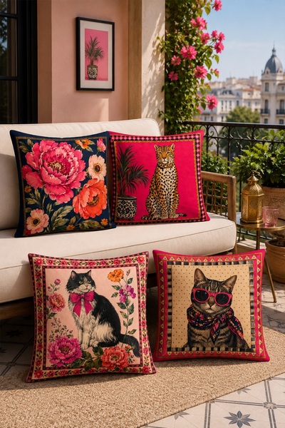 EVPANYA Noble Cat and Leopard Patterned 4-Piece Throw Pillow Cover Set