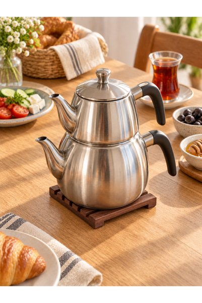 viveres Niva Solid Wood Decorative Handmade Coaster Walnut Color Pot and Teapot Base