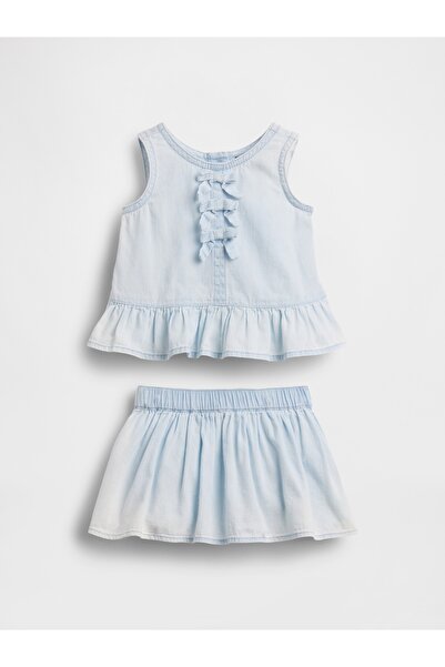 GAP Bebek Açık Mavi Denim Fiyonk Outfit Set