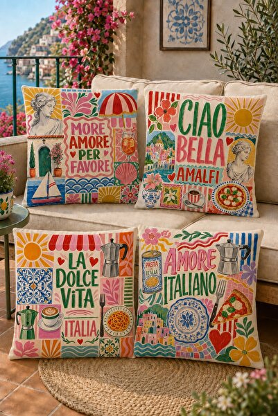 EVPANYA More Amore Per Favore Patterned 4-Piece Throw Pillow Cover Set