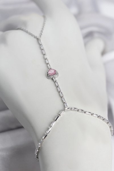 Lovesta Home Silver Color Brass Zircon Stone Pink Heart Model Şahmeran Tj-Sn772