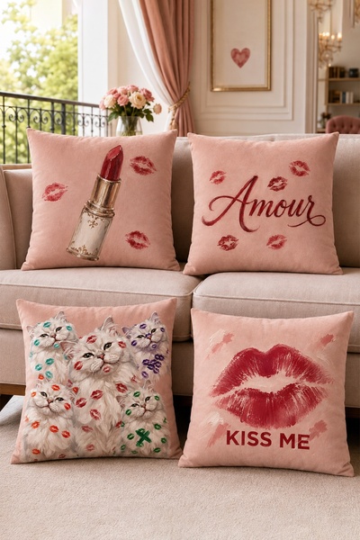 EVPANYA Cats with Lipstick Pattern 4-Piece Throw Pillow Cover Set