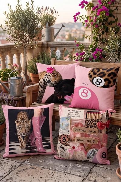 EVPANYA Women's Patterned 4-Piece Throw Pillow Cover Set with Pink Boots