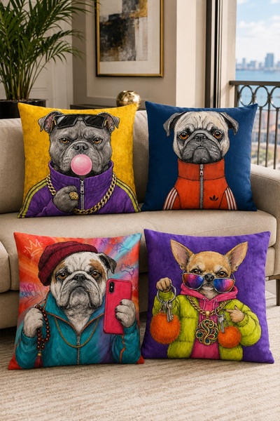 EVPANYA Tramp Dogs Patterned 4-Piece Throw Pillow Cover Set