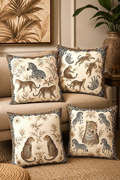EVPANYA African Leopard and Zebra Patterned 4-Piece Throw Pillow Cover Set